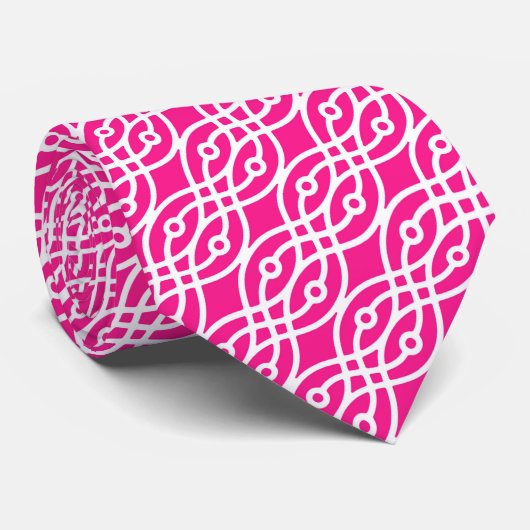 Kimono print, fuchsia roze en wit stropdas (Opgerold)