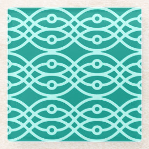 Kimono print, turquoise en aqua glazen onderzetter
