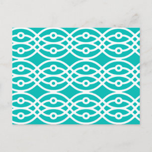 Kimono print, turquoise en wit briefkaart