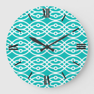 Kimono print, turquoise en wit grote klok