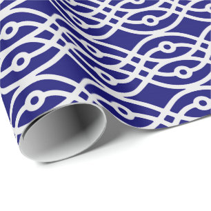 Kimono print, zilver grijs en marineblauw cadeaupapier