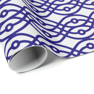 Kimono print, zilver grijs en marineblauw cadeaupapier