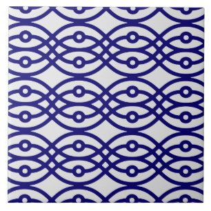 Kimono print, zilver grijs en marineblauw tegeltje