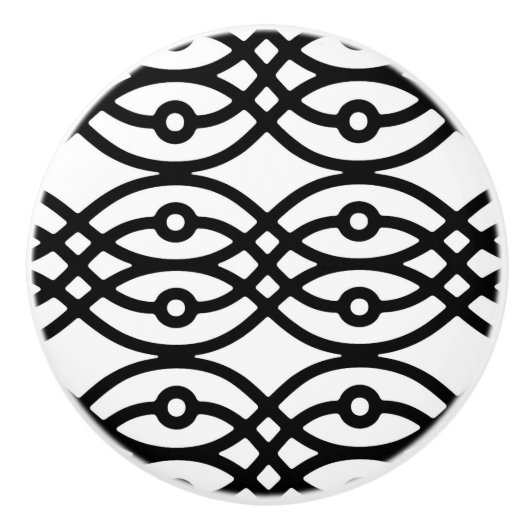 Kimono print, zwart op wit keramische knop (Voorkant)