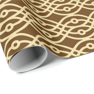 Kimonopdruk, chocoladebruin en geelbruin cadeaupapier