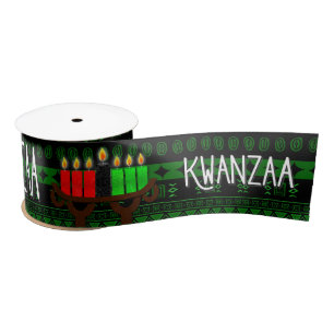Kinara en groen met zwarte tribale print Kwanzaa Lint