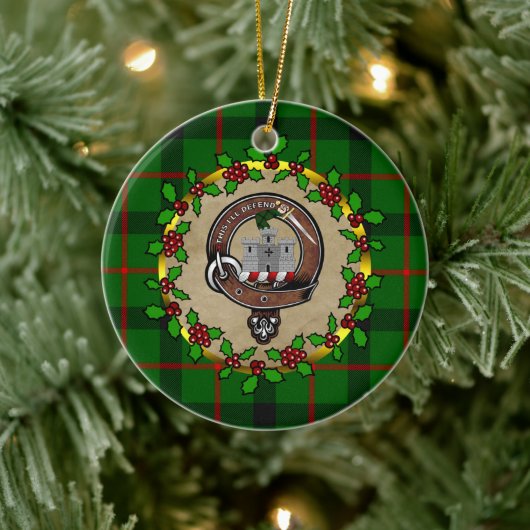 Kincaid Clan Badge & Tartan Gepersonaliseerde Kers Keramisch Ornament (Boom)