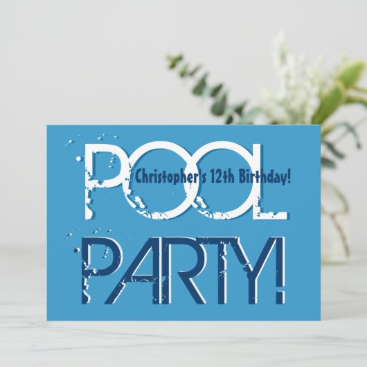 Kind 12e verjaardag Pool Party Blue White Sjabloon Kaart (Staand voorkant)