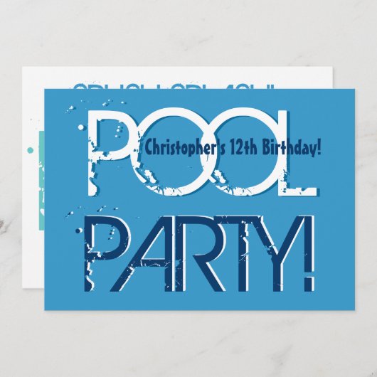 Kind 12e verjaardag Pool Party Blue White Sjabloon Kaart (Voorkant / Achterkant)
