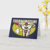 Kind 4 jarig vandaag ben ik 4! Schattigee Koe Kaart (Gele Bloem)