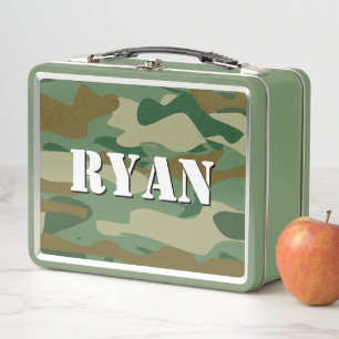 Kind aangepaste lunchbox met groene legercamouflag