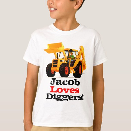 Kind Aangepaste naam Geel Digger T-shirt (Voorkant)