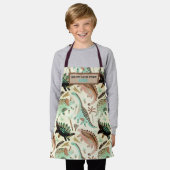 Kind Apron - Dino (blauw, groen, bruin) Schort (Gedragen)