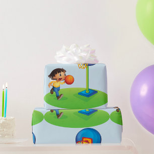 Kind Basketbal spelen met Hoop Fun Sports Cadeaupapier