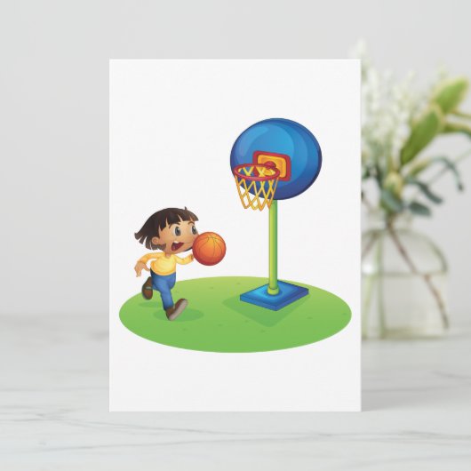 Kind Basketbal spelen met Hoop Fun Sports Kaart (Staand voorkant)