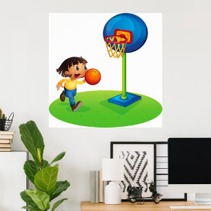 Kind Basketbal spelen met Hoop Fun Sports Poster