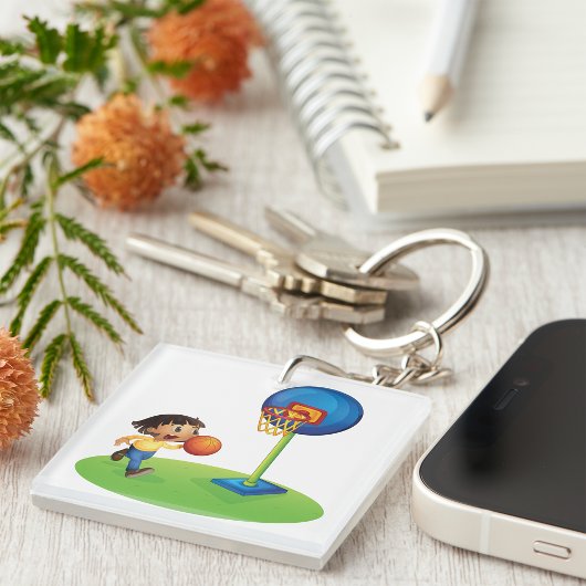 Kind Basketbal spelen met Hoop Fun Sports Sleutelhanger