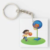 Kind Basketbal spelen met Hoop Fun Sports Sleutelhanger (Voorkant)