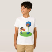 Kind Basketbal spelen met Hoop Fun Sports T-shirt (Voorkant volledig)