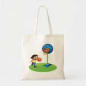 Kind Basketbal spelen met Hoop Fun Sports Tote Bag (Voorkant)