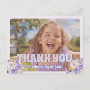 Kind Bedankt Paarse Bloemen Briefkaart