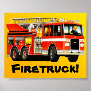 Kind Big Red Fire Truck Poster