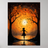 Kind bij zonsondergang, decoratieve serene muurkun poster (Voorkant)