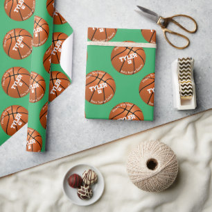 Kind Birthday, Basketball, Name Age, Green Cadeaupapier