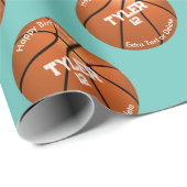 Kind Birthday, Basketball, Name Age, Light Blauwgr Cadeaupapier (Rol Hoek)