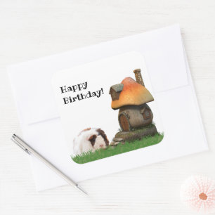 Kind: Birthday Cute Guinee Pig Pushroom House Vierkante Sticker