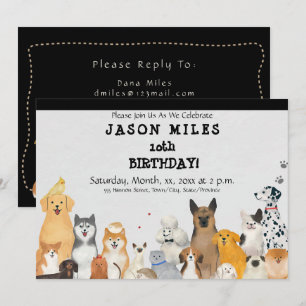 Kind Birthday Party Invitation, Cute Dogs, Fun Kaart