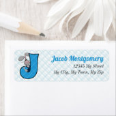 Kind blauw speldenmonogram J Adres Etiket (Insitu)