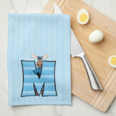 Kind Blauwe Knit Afdrukmonogram Letter M Theedoek (Quarter Fold)