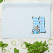 Kind Blue Gingham Print Monogram Big N Theedoek (Gevouwen)