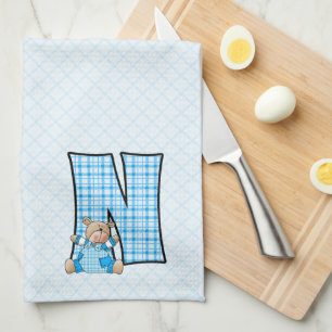 Kind Blue Gingham Print Monogram Big N Theedoek