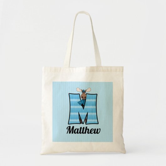 Kind Blue Moose Monogram Letter M Tote Bag (Voorkant)