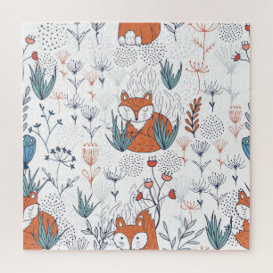 Kind bosillustratie, vossen en bloemen. legpuzzel