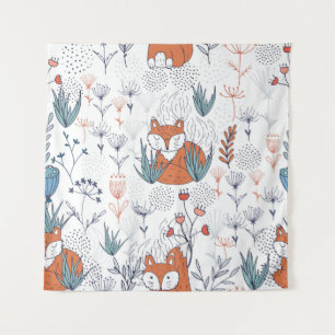Kind bosillustratie, vossen en bloemen. wandkleed