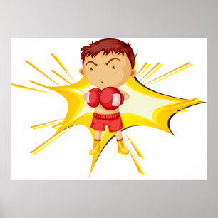 Kind Boxer in rode handschoenen en korte broek Poster