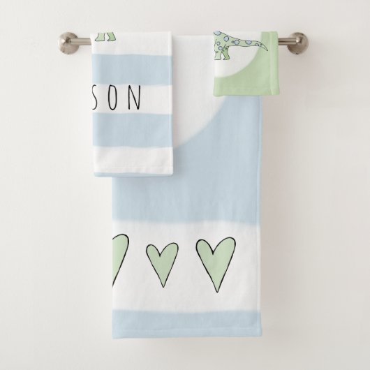 Kind Boy Doodle Dinosaur met kindernaam Bad Handdoek (Insitu)