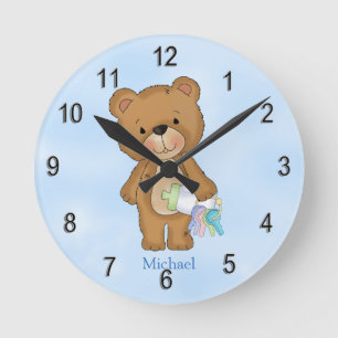 Kind Clock Baby Boy Teddy Bear Baby flesje Ronde Klok
