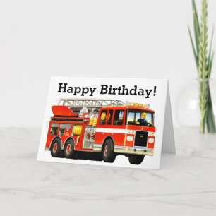 Kind Custom Red Fire Truck Happy Birthday Kaart