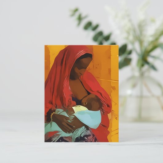 kind dat borstvoeding geeft aan een zwarte vrouw briefkaart (Staand voorkant)