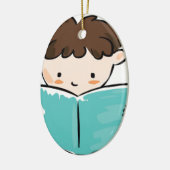 Kind dat een boek leest keramisch ornament (Links)