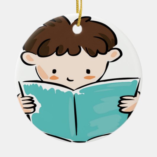 Kind dat een boek leest keramisch ornament (Voorkant)