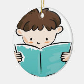 Kind dat een boek leest keramisch ornament (Links)