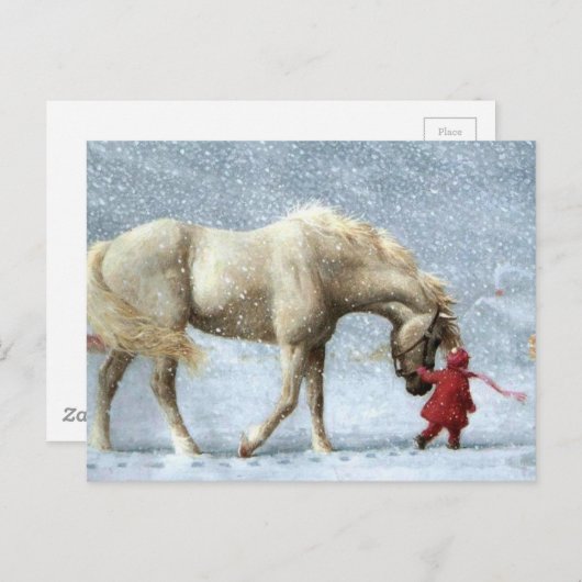 Kind dat een paard in de sneeuw leidt briefkaart (Voorkant / Achterkant)