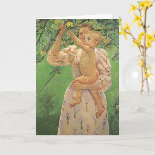 Kind dat fruit plukt door Cassatt, Happy Moederdag Kaart (Gele Bloem)