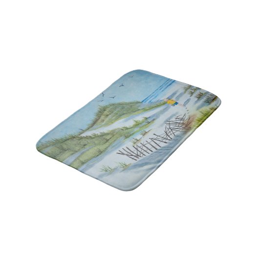 Kind dat op een strand loopt badmat (Gekanteld)