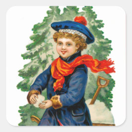 Kind dat Snowball maakt Vierkante Sticker